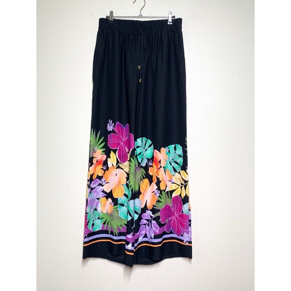 Joseph Ribkoff Floral Wide Leg Pants S Tropical Stretch Waist Pockets - Picture 1 of 6